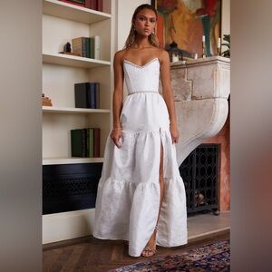 V. Chapman Strapless White Dress with Silver Accents